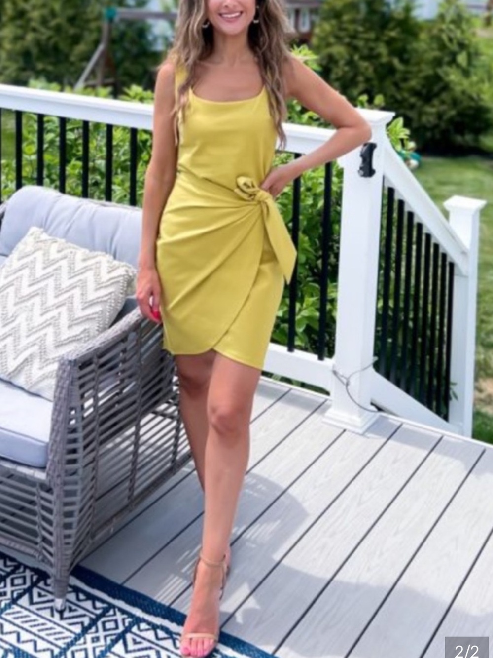 Express Yellow Knot-Front Mini Wrap Dress